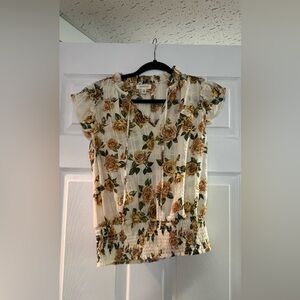 Tamara H Floral Blouse in Cream and Brown size S